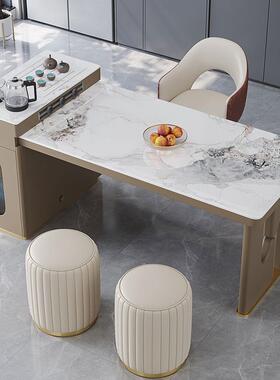 L7岩板餐桌轻奢现代伸缩茶桌桌一体能两用餐简型约多功家用TUT小