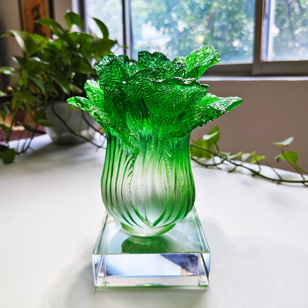 古法琉璃白菜工艺品琉璃工艺品百财如意摆件客厅玄关办公装饰摆件
