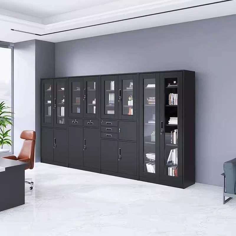 色黑高454648文件柜办公室财务端带锁凭证柜拆装铁皮料资柜玻璃矮