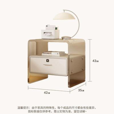 亚克力床头柜实木现代约童多功能带锁奶油风简高颜儿房边QL柜小值