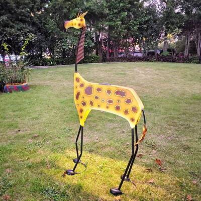 仿真长颈鹿摆件装落地户外铁艺动物太灯花能园林景观TFI别墅庭院