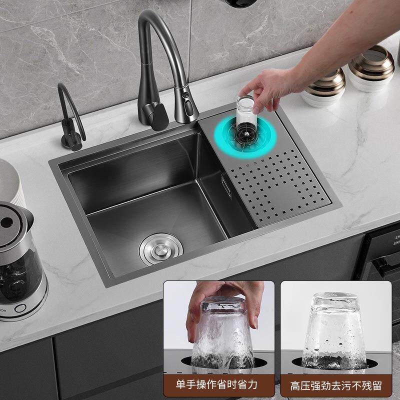 藏式5540吧台水槽隐隐形手工单槽日式带号盖中岛小水盆不钢锈水槽