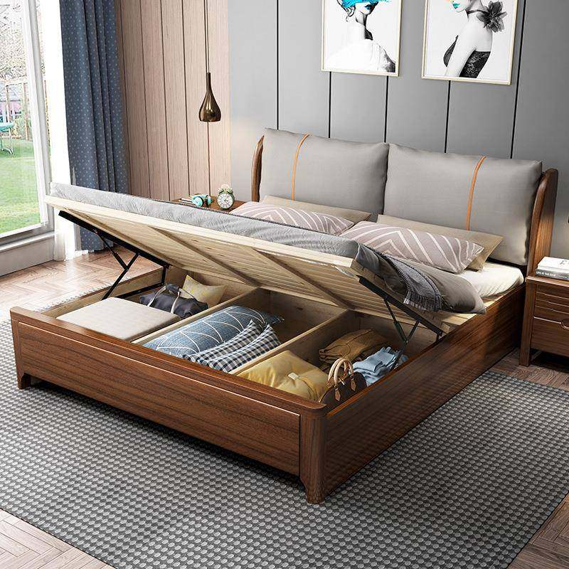 胡桃木5LS-H101#实木床1.米米1.8现代简约双人主卧室婚床软靠床储