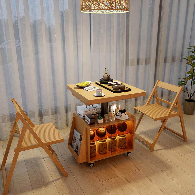 可移升降茶几边几桌可折叠面餐桌两用一体1小户型实动木多功推能车