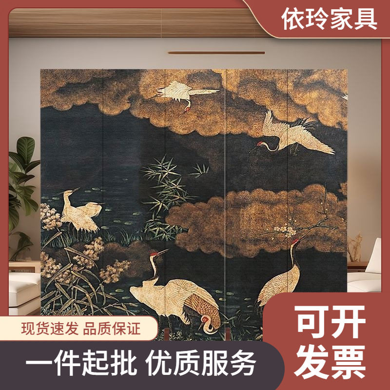 新中式屏风隔断山水水墨简易折叠可移动入户正对门客厅折屏酒店