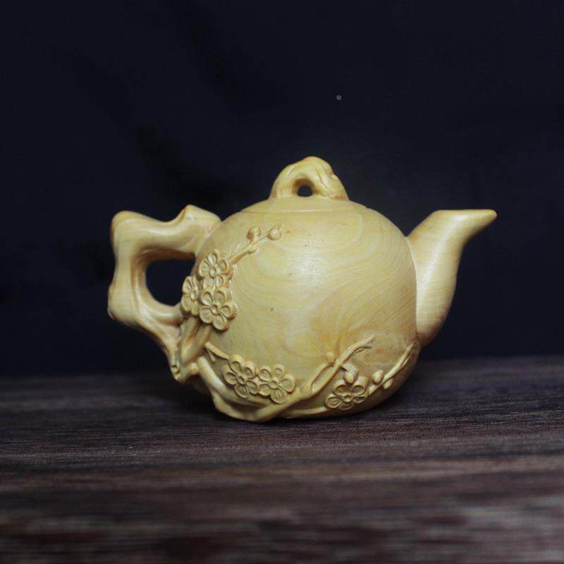 叶黄型杨木木雕手把YL-喜上件小茶壶造手把工玩件实木雕刻艺品把