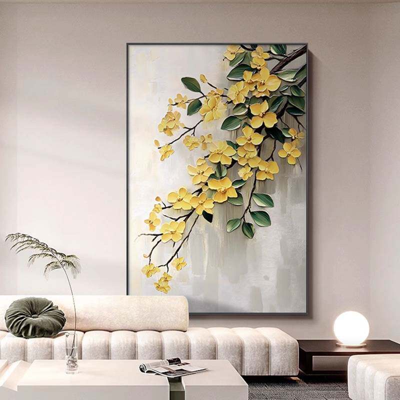 新款落地简约玄关装饰画抽象花卉客厅挂画高端艺术肌理感别墅壁画