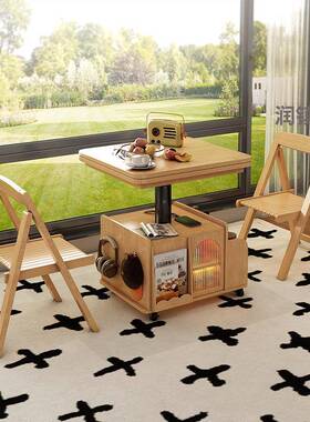 实木升NHX降茶几移边动推小茶桌折叠车餐桌户型茶台多功能客厅沙发柜