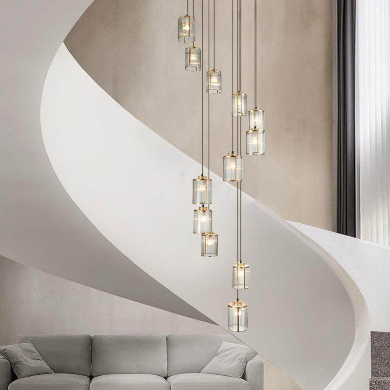 新中全铜982轻吊奢式玻挑璃长线灯复式楼loft别墅自建房公寓高楼,家装灯饰光源,智能吊灯,淘宝优惠券,粉丝福利购,淘宝优惠卷