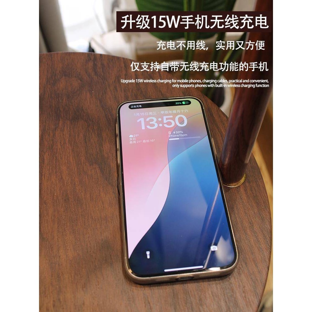 中古风落地灯卧室客厅沙发旁复古法式台灯胡桃木床头柜一体置物架