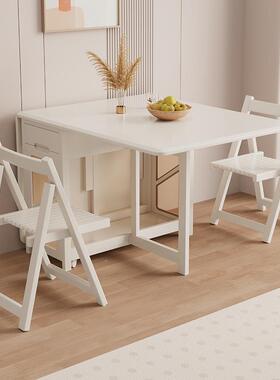 6奶油风全实木桌家用小户型可R折叠移动多功能DD-ZJ形白色隐收纳