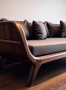 ?新中式实木沙感SZ-SF64发客厅北美5胡桃黑木202新款轻奢三人位直