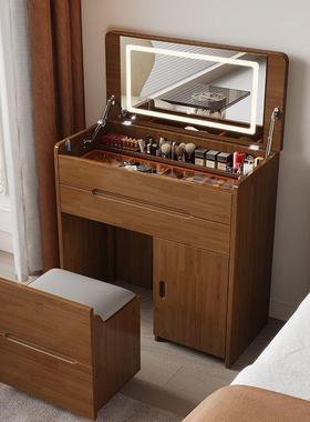 实木FTZ翻盖式梳妆盖台全化木纯边木斗柜电脑桌一体床小型掀妆桌