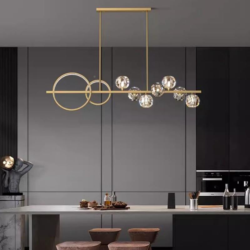 境后现代全铜厅餐厅吊灯客轻奢571简双圈水晶灯高档约长跨条吧台