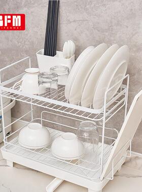 FBM1991双层水沥水架管厨房1991槽台面放碗盘碗筷碗碟架带排水收