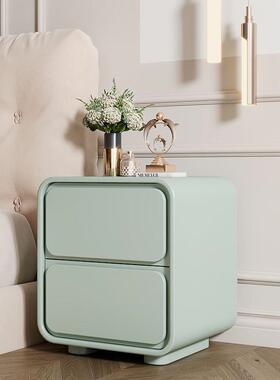 新网红床头柜白色奶油风简约现代轻奢室皮质实边木床/oth款储物卧