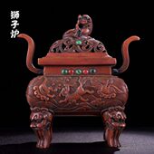 纯铜四足鼎式 香炉狮子盖熏香炉线香炉檀香炉家居茶台办公室摆件