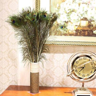 孔雀羽毛插瓶孔雀翎尾客厅电视柜摆件花瓶插花装饰干花工艺孔雀翎