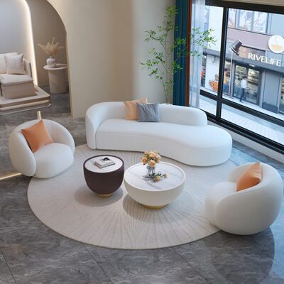 酒店大堂接待休息区沙发洽谈办公弧形小户型客厅双人公寓小沙发