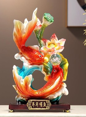 年年有鱼招财摆件创意新中v式工艺品树脂客厅玄关酒柜装饰品桌面