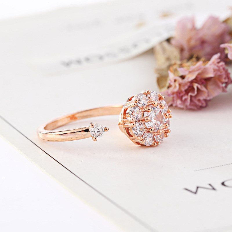 铜镶锆石抖音旋转戒指微镶开口可调节G指环旋转雪花风车同款戒指