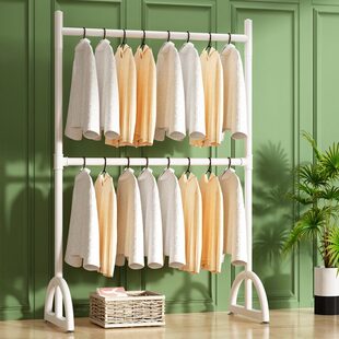 简易晾衣架室内小型双层可调节升降挂衣架卧室宿舍白色衣架挂杆
