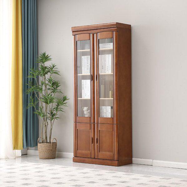 实木书柜书架落地带玻璃门家用办公室文件高柜小型两门双门置物架