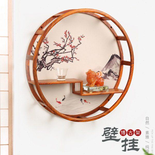 壁挂式墙上博古架卧室房间墙面展示架创意实木中式装饰架子置物架,家居饰品,装饰架/装饰搁板,淘宝优惠券,粉丝福利购,淘宝优惠卷
