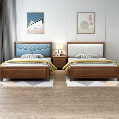 新中式实木1.2米软靠1.35米小户型1米单人床1.5m储物床高箱现代床