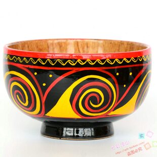 彝族民间漆器 彩绘四川凉山西昌特产 纯手工艺品 实木餐具 小饭碗