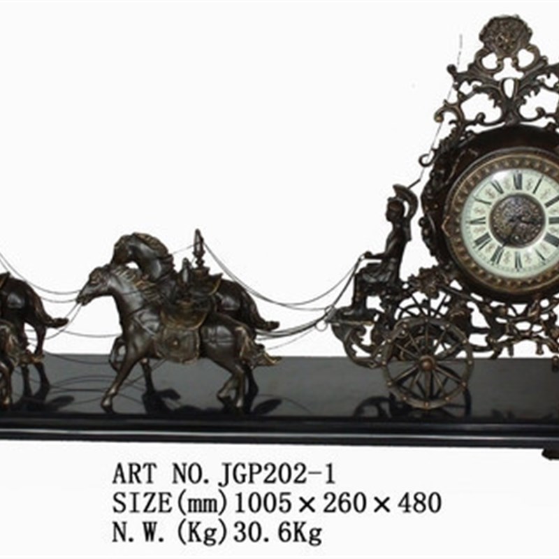 欧式古典铸铜理石 仿古钟表 铸铜驷马战车座钟 机械Z工艺样板间