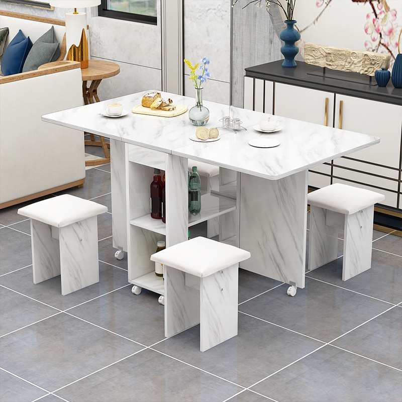 折叠餐桌家用小户型多功能可移动一桌四凳简易租房长方形吃饭