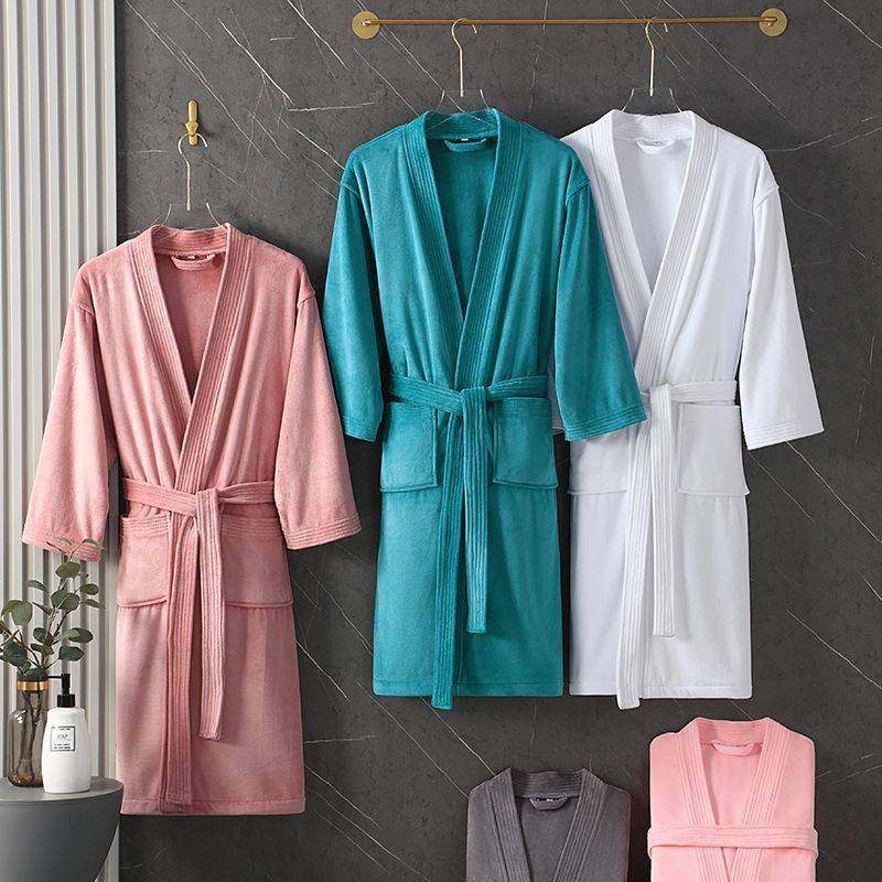 酒店纯棉浴袍吸水速干毛巾料情侣男女秋冬季浴衣睡袍长款绣字logo