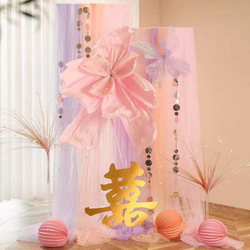 婚礼置梦幻纱幔迎宾背景婚房装晨拍照结婚订ZY1688-R布婚饰氛围婚