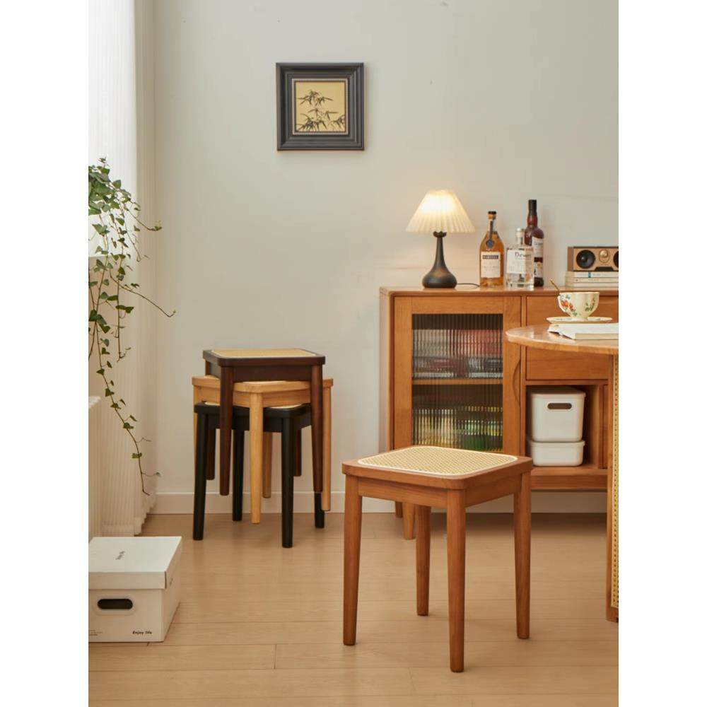实木藤编凳子可叠放WDM461其家闲用中古凳复古备休方凳餐餐厅用椅,基础建材,脚轮/万向轮,淘宝优惠券,粉丝福利购,淘宝优惠卷