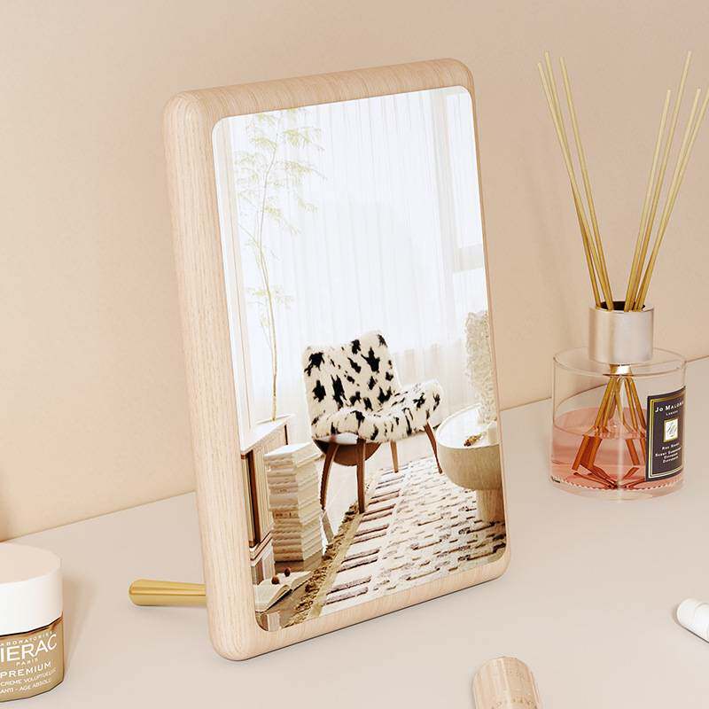 镜子化妆镜台式桌面化妆镜木质学生宿舍卧室家用复古梳妆台梳妆镜