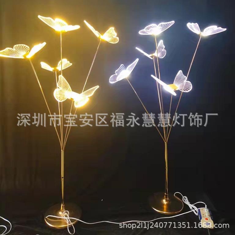 新款婚庆道具路引T铁艺蝴蝶飞光鸟现场布发置地插灯台装饰酒店