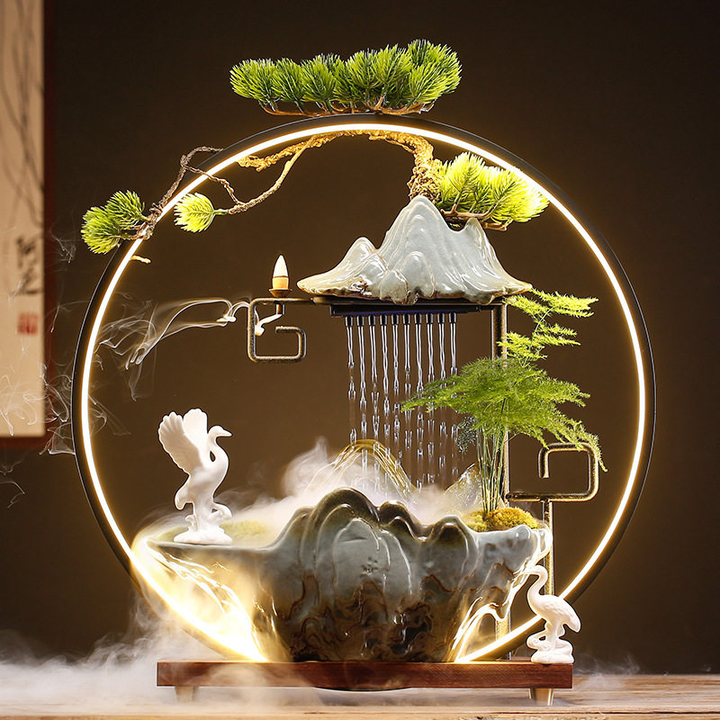 流水开业假山加湿器新中式喷泉雨幕雨帘招财客厅办公室创意摆件