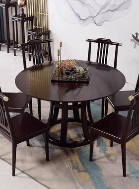 中式实木餐桌椅组合圆形餐饭桌客大小户型民宿套装桌家新具C310餐两用