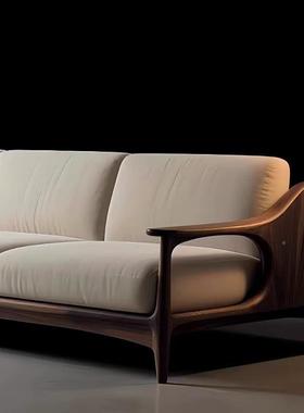 新中式实计木直办排沙发组合黑胡民桃木公室酒030412店宿设师