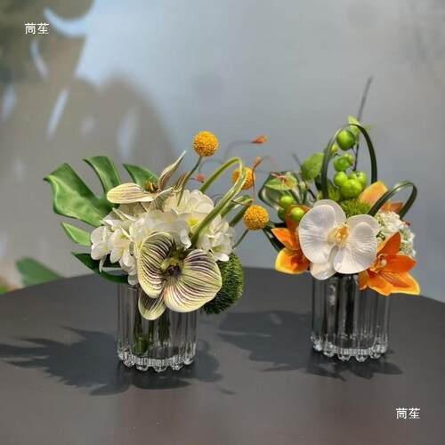现代简花艺绿植玻璃插桌花客厅餐售楼处洽器谈桌10039821面约软装