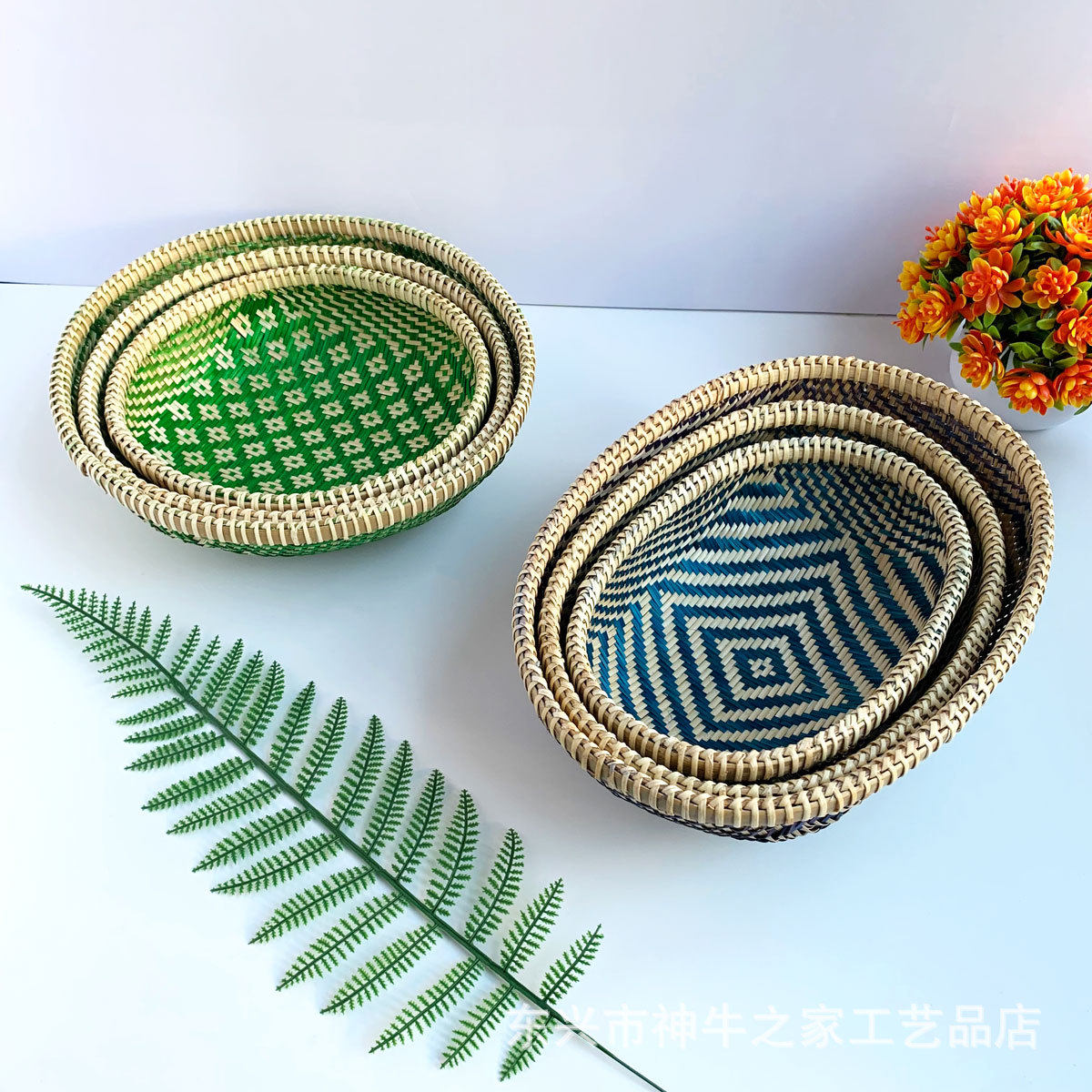 越南手工竹编彩色收纳篮家用馒头筐厨房洗菜篮创意水果篮沥水箩筐