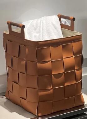 美式皮革手工制作杂6284编织筐手提衣篮卧客室衣物厅玩具脏物收纳