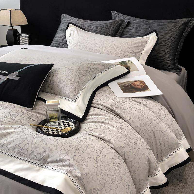 025新款用轻奢100S长绒棉四件套简约提花纯棉NR8888床床笠2单被套,床上用品,床品套件/四件套/多件套,淘宝优惠券,粉丝福利购,淘宝优惠卷