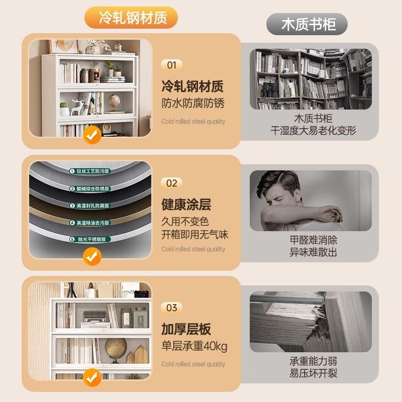 钢书柜多层制儿童架家用客书厅落储物柜防尘玻璃地门SIZ展示柜铁