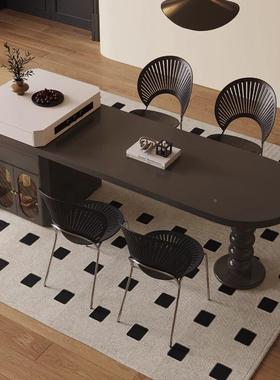 法式中古风岩板岛用34319台餐桌体家小户型意式木可伸实缩中一岛