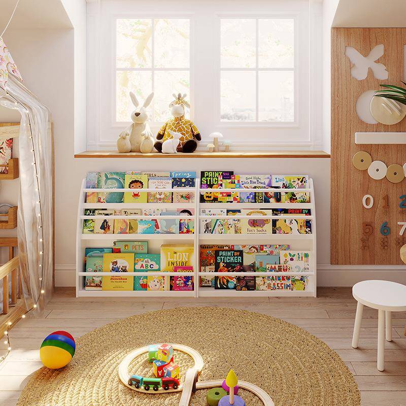 儿童物书架壁挂式绘落地本示架展IAW架走廊宝宝阅读区小书架置架