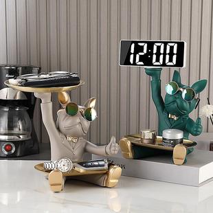 厅法斗犬摆件创意钱548罐数字电子时钟轻奢客电视柜存酒饰柜家居