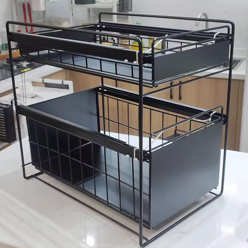 厨房下水槽置物架调味料分层收纳储物架浴室整理架省空间可伸缩