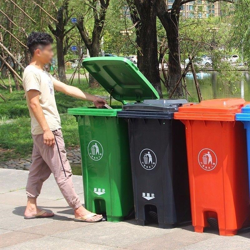 户外垃圾桶d240带轮环卫挂车分类120脚踏小区物业塑料大号垃圾桶